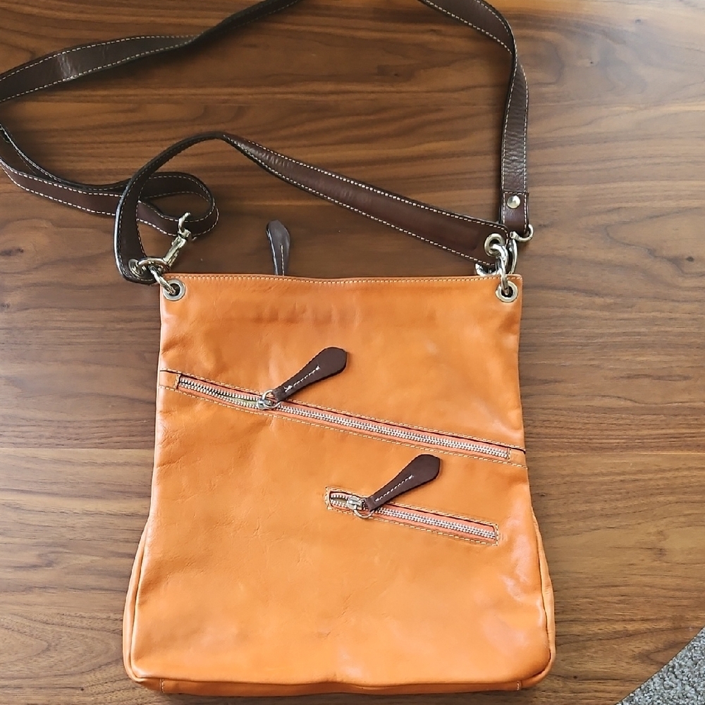 Orange Leather Crossbody Bag